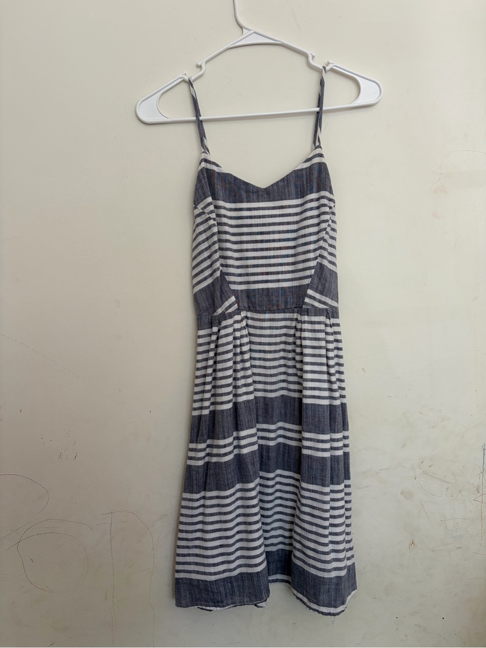 Y2K Old Navy Striped Smocked Back Jean White Mini Dress Spaghetti Straps Lined